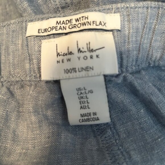 Nicole Miller Blue Linen Cargo joggers Made with European Grown Flax, size L - Picture 4 of 4